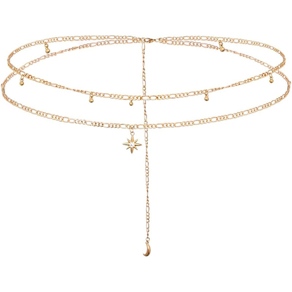 Lagdelt Perlekjede Gullstjerne Midjekjeder Rhinestone Body Chain