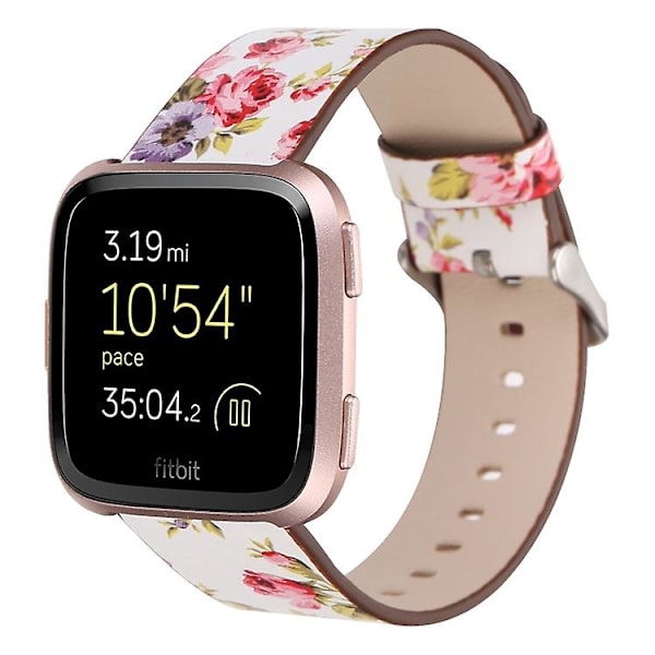 För Fitbit Versa 1 / 2 Blommönster Klockarmband VUJ White Pink