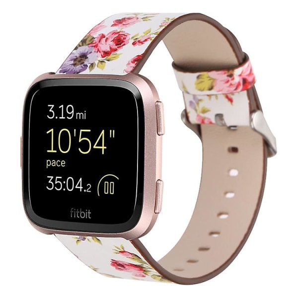 For Fitbit Versa 1 / 2 Blomstermønstret urrem VUJ White Pink