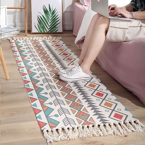 Löpare 60x130cm, Hallmatta Maskintvättbar Mattlöpare med Tofs, Bomullsmatta Mattlöpare Halkskydd, Hallmattor för Vardagsrum