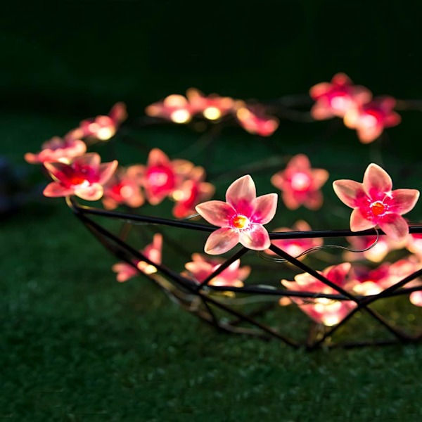 Rosa blomsterfe slingor, 10FT 30 LED juldekorationer batteridrivna lampor för inomhus utomhus sovrumslampor, sovsal, rum, bröllop,