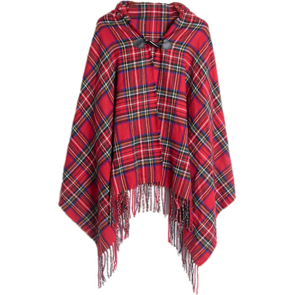 Rutiga tröja poncho öppen framsida cape kappa & filt sjal för kvinnor