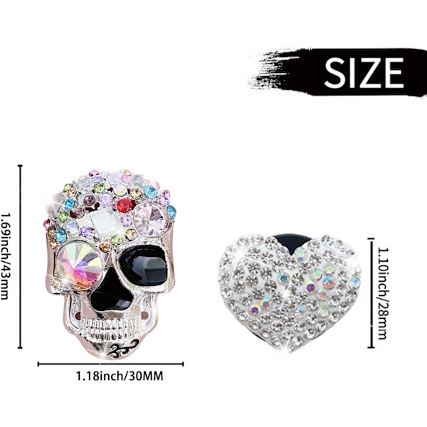 Bling Skull & Heart Air Vent Clips. 4 st Crystal Skull Bling Car Air