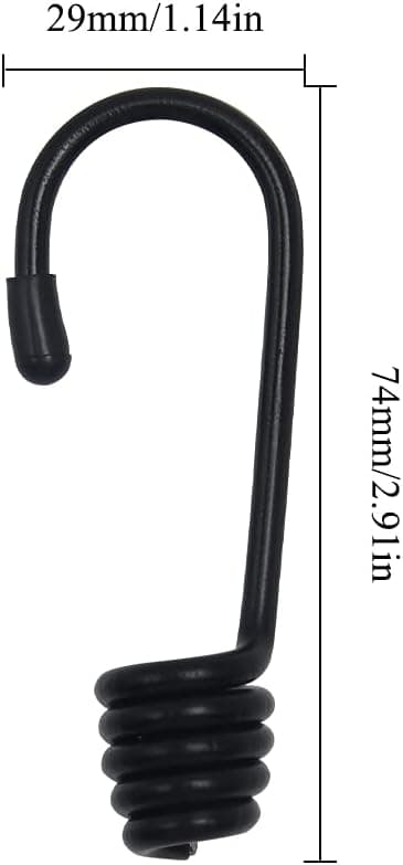 20 stk. sorte elastiksnor kroge 6 mm, plastbelagt spiral bungee reb endekrog til elastik