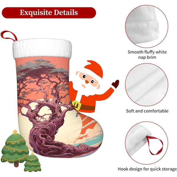 Gamla Ficus-träd Solnedgång Julstrumpor 45 cm, Mjuka Julstrumpor Klassiska Presentbehållare för Fest Semester Eldstad Dekorationer Familjesäsong D