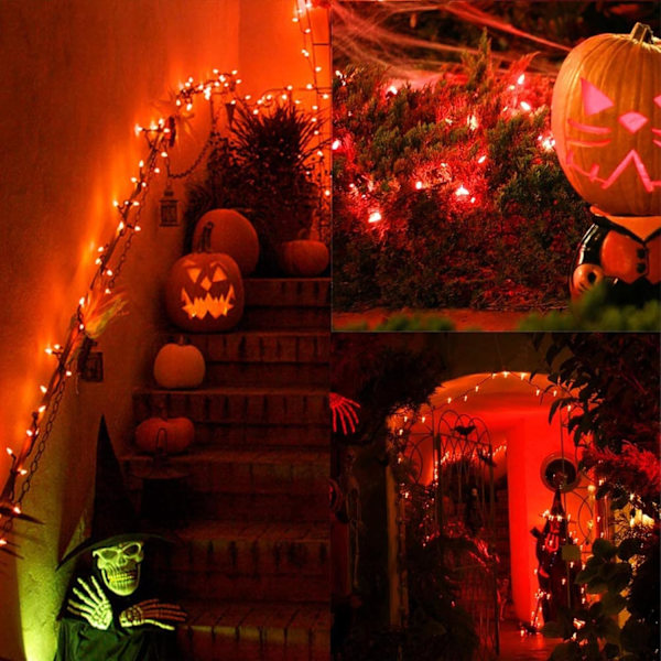 Ljusslinga utomhus, C7 LED-ljusslinga utomhus med 25 C7 LED-keramiska orange glödlampor, plug in C7 Halloween-ljus-svart svart svart
