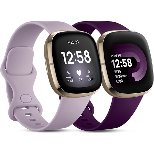 Myk erstatningssportsrem for Fitbit Versa 4/3/Sense (2-pakning)
