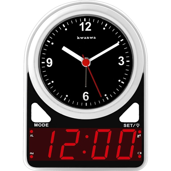 Väckarklocka, Analog klocka & LED digital klocka, Tyst klocka, Ljussensor LED klocka, Snooze, 12 timmar, Väckarklocka för sovrum, vardagsrum, Vit