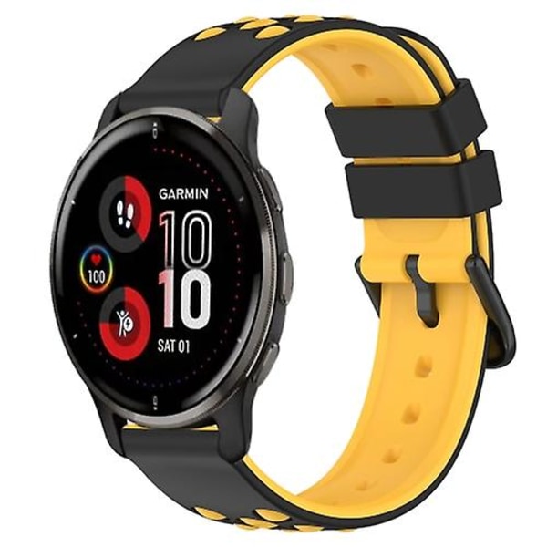 For Garmin Venu 2 Plus 20mm To-farvet Porøs Silikone Urrem UBT Black-Yellow