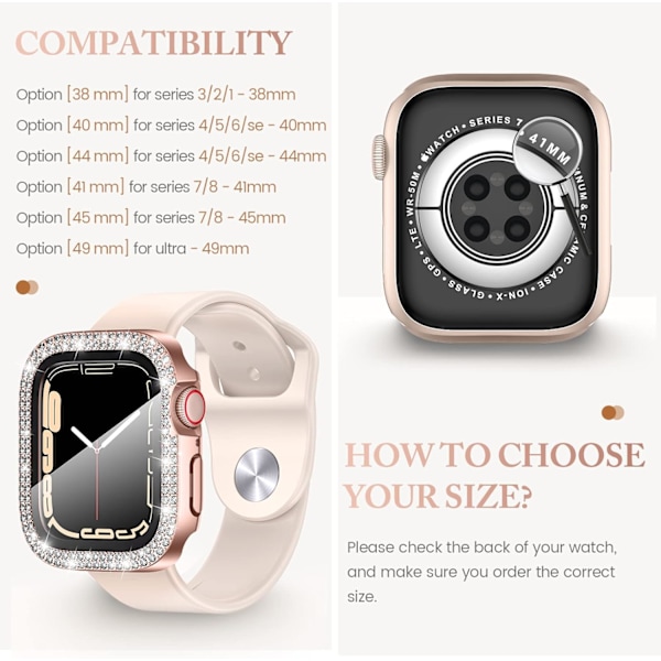 4-pakning for Apple Watch Series 7 & 8 45 mm skjermbeskytter Bling-deksel