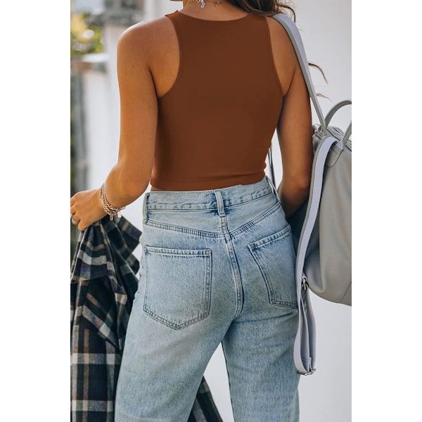Womens Sexy Sleeveless High Neck Workout Crop Tops Cute Racerback
