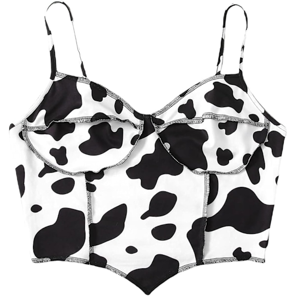 Kvinde Sød Ko Print Spaghetti Stropper Ærmeløs Cami Crop Top Camisole