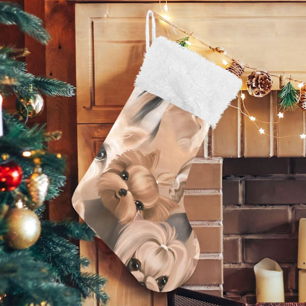 Julklapp, personliga julklappsstrumpor set om 2 hundar valpar husdjur 45,7 cm julstrumpor hängande prydnad spis för träddekoration