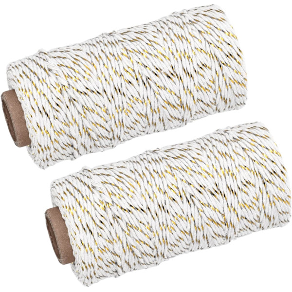Snöre Packning String Wrapping Bomullssnöre 100M/109 Yard Guldton och Vit