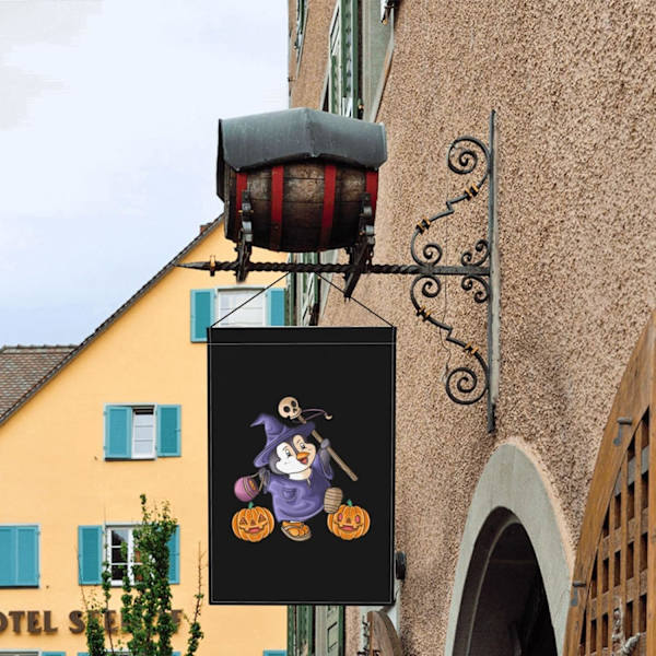 Halloween pingvin trädgårdsflagga för utomhusbruk 12x18 tum dubbelsidig hållbar vår sommar trädgård  uteplatsbanderoll hem gräsmatta dekor  svart svart