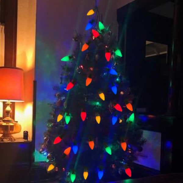 25 fot julbelysning utomhus, C7 LED-julbelysning med 25 krossäkra färgade glödlampor, plug in vattentät vintage julbelysning för