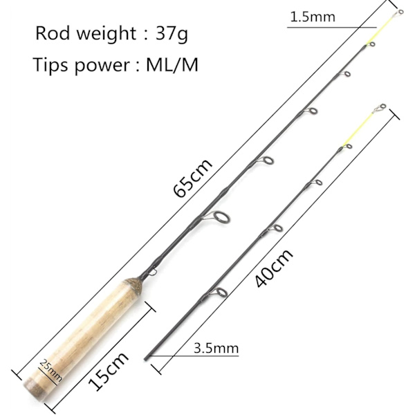 65cm 2Tips Isfiskeri Stang Vinterstang Hjul Combos Fiskehjul Sæt Stangstang Stang Takkel Kulstofstang Isstang med Hjul Gedder Fiskestang (Farve: Stang og