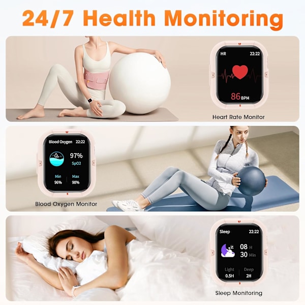 Smartwatch til mænd og kvinder 𝟐𝟎𝟐𝟒 𝐔𝐩𝐠𝐫𝐚𝐝𝐞𝐝 Bluetooth-opkald 1,85\" Fitness Tracker Smartwatch til iOS Andriod-telefoner med trin/hjerte pink