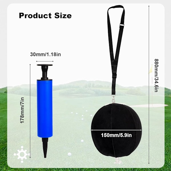 Uppblåsbar smart träningsboll för golf - Golfsvingstränare (1-pack, svart)