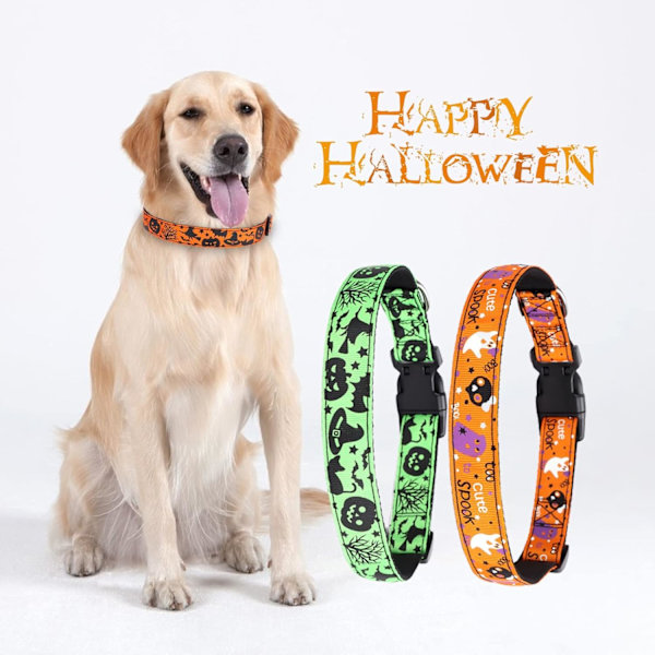 Halloween Hundehalsbånd, Justerbar Breakaway Hundehalsbånd med Trækring, Nylon Halloween Spøgelse Edderkop Trykt Kæledyrshalsbånd til Små Mellem Hvalpe