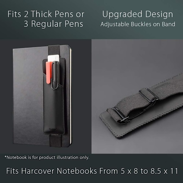Justerbar elastisk båndholder, blyantholder, lynlås pennepose til hardcover-journaler, notesbøger, planlæggere, passer til notesbøger fra 5x8