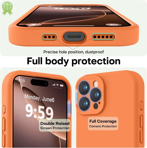 Premium silikondeksel iPhone 16 Pro 6,3\" – robust, lett og levende i oransje