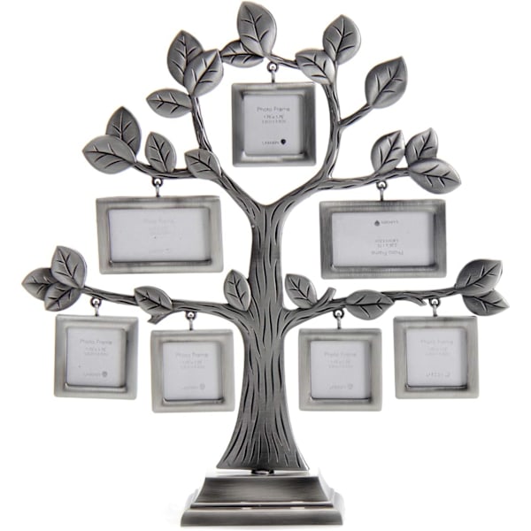 Metallisk familietre med 7 hengende bilderammer Collage Desk Stand Ornaments