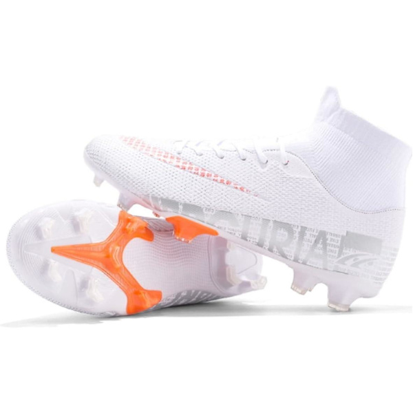 Fotbollsskor Barn, High-Top Fotbollsskor Pojkar Flickor, Andningsbara Fotbollsskor Med Dobbar EU41 white