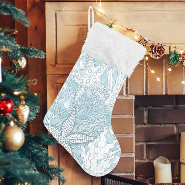 Julstrumpa, personliga julstrumpor 2-pack Söt Blå Vintage Havskarta 45,7 cm Julstrumpor Hängande Ornament Eldstad för