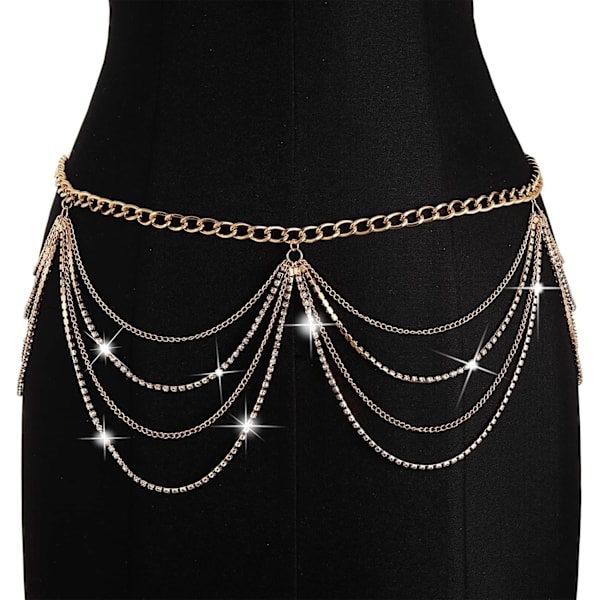 Kroppskedjor Bälten för Kvinnor Flickor Sexig Midjekedja Rhinestone Kropp