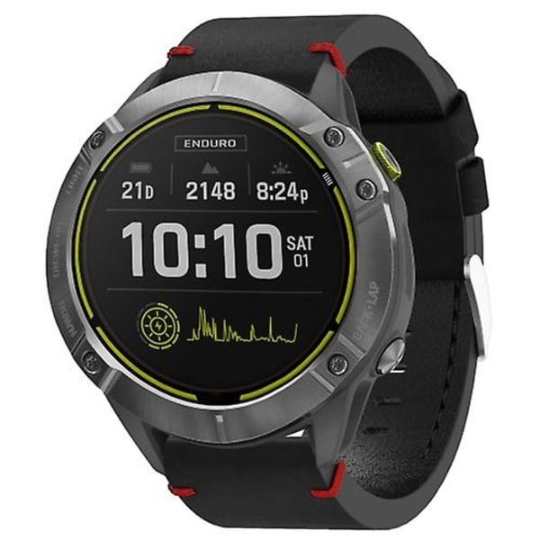 For Garmin Enduro 26mm Læder Søm Stål Spænde Urrem UQN Black