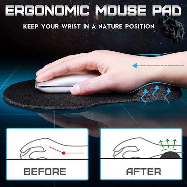 9-pack ergonomiskt handledsstöd med minnesskum, halkfri PU-bas, smärtlindrande musmatta för dator och bärbar dator
