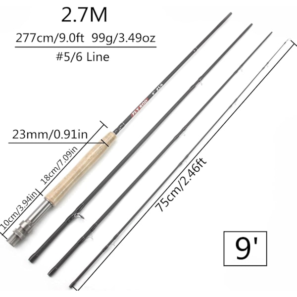 1,98M 2,1M 2,4M 2,7M Teleskopisk kol 4 sektioner flugfiskespö Snabb action sötvatten flugspön för öring lax fiske bärbar havsstång One