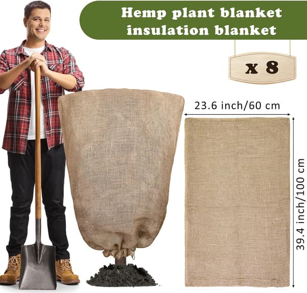 8-pack Vintervävväxtskyddspåsar 60 x 100 cm Stora vävsäckar Växtfilt med dragsko Återanvändbar Varm växtfrostduk Köldskydd