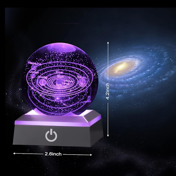 3D solsystem krystalkugle, fødselsdag jule astronomi gaver til børn