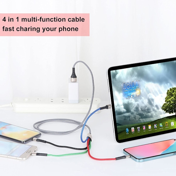 Multiladdningskabel 3A 2-pack 4FT 4 i 1 nylonflätad multipel USB