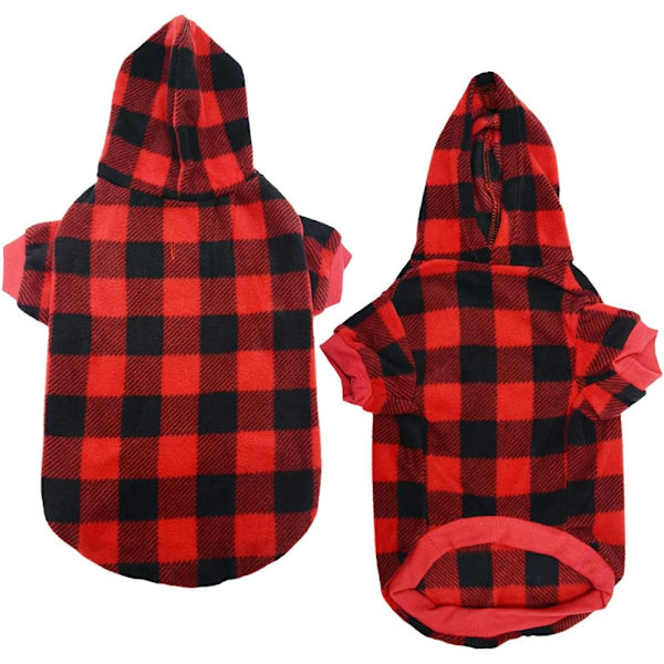 Rutiga hundhuvtröjor Pet Fleece tröja vinterkappa med hatt för små
