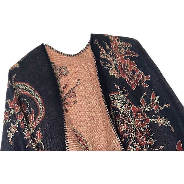 Farveblok Dame Sjal Wrap Stilful Åben Front Poncho Cape