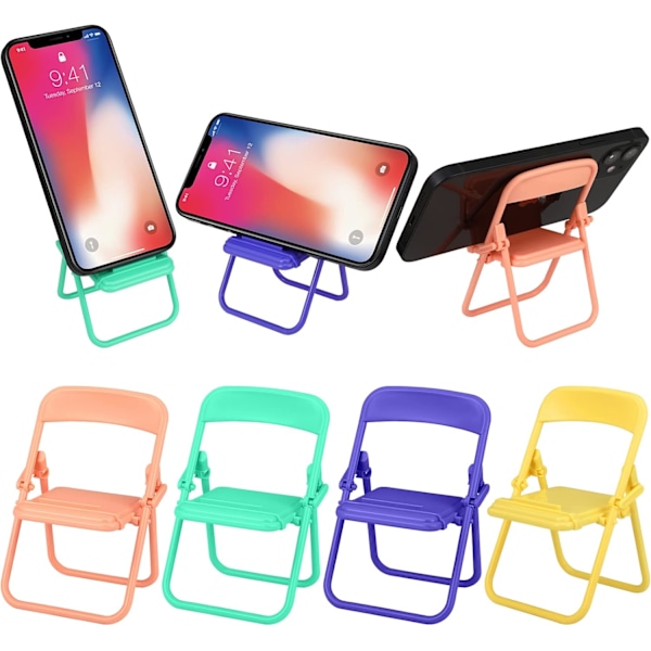 4 st Mini Hopfällbar Stol Mobiltelefonställ Hopfällbar Godisfärg Mobiltelefonhållare Justerbar för Skrivbord Dockhus Skrivbord Hemmakontor Tillbehör Multi