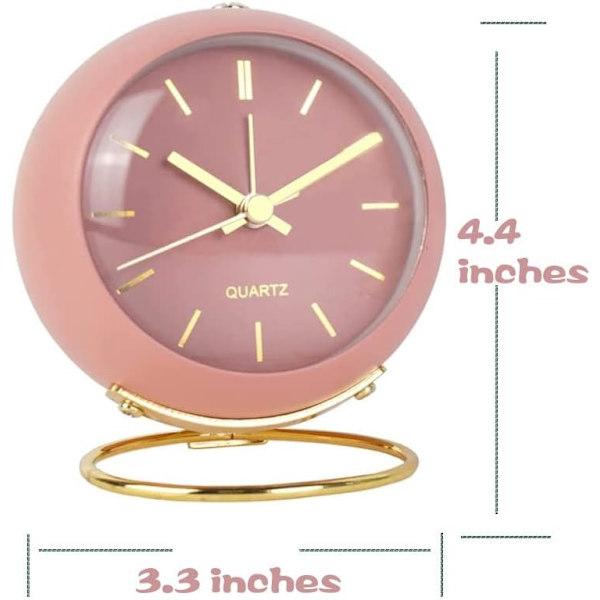 Analog, tyst icke-tickande klassisk retro analog söt liten skrivbordsklocka med nattljus Baery-driven bakgrundsbelysning för barn/sovrum/sängbord Rosa-2