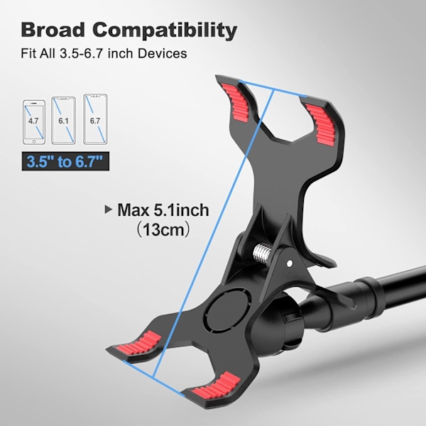 Gooseneck Mobiltelefonholder, Universal 360 Fleksibel Telefonstander Lazy Bracket Mount Lange Arme Klemme til Telefon 13 Pro Xs Max XR X 8 7 6 6s Plus og Andre