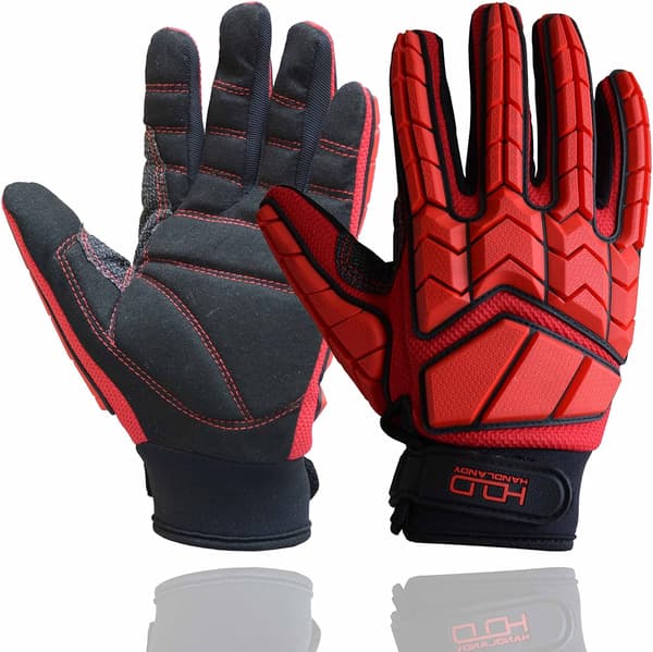 wxsp Antivibrationshandskar, SBR-vaddering, TPR-skydd, mekanikerhandskar (Large, Svart) Röd (1-pack) X-Large