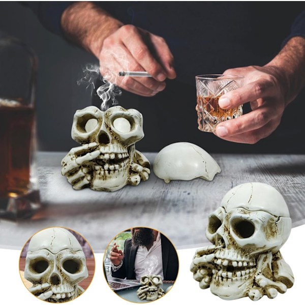 Retro Halloween Svartvita Spindelnät med Vita Spindlar på Svart Cigaretter Rökare Glas Askfat, Bärbar Cigarr Aska Fackhållare Rund Väska för
