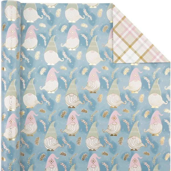 Reversibel julegavepapir - Minirulle - 17 tommer x 33 fod - Blå