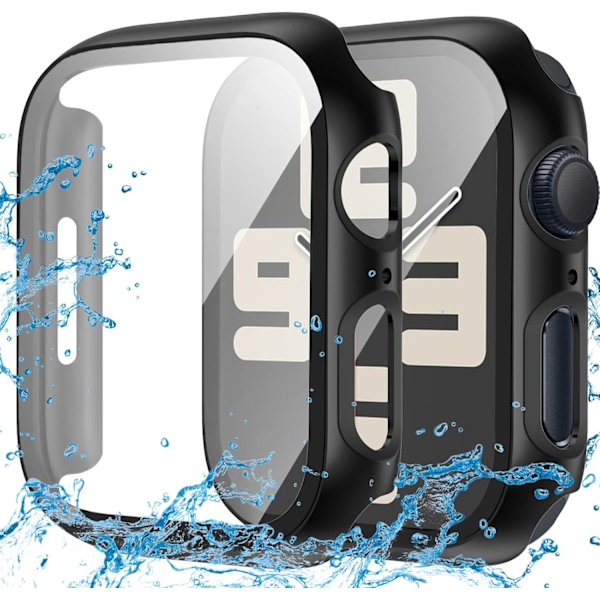 2-pack Vattentätt Skal för Apple Watch SE (2:a Gen) Series 6 5 4 SE Skärmskydd 44mm, Ultratunt Härdat Glas, Fullt Skyddande Hårt PC-Skal