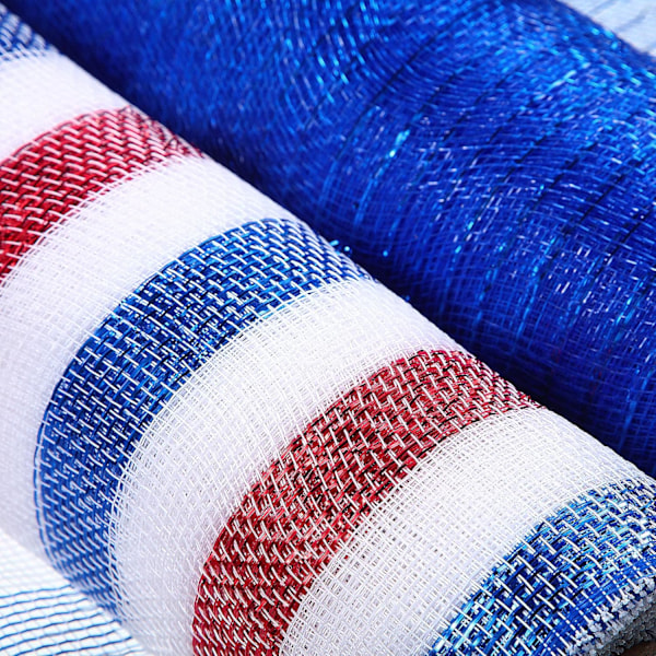 2 rullar 4 juli poly jute nät 10 tum x 30 fot patriotisk metallisk poly