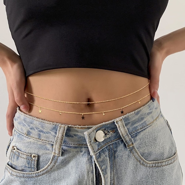 18K guldpläterade midjekedjor Body Chain för kvinnor