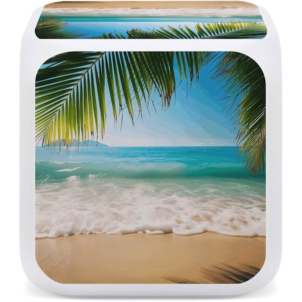 LED-väckarklocka, Ocean Sea Beach Palm Leaves Print Multicolor Väckarklocka Geometrisk Väckarklocka Sovrumsväckarklocka Tyst Väckarklocka Vit