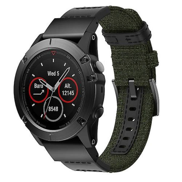 Canvas och läder klockarmband för Garmin Fenix5x Plus Fenix3, handledsrem storlek: 150+110mm XEP Army Green