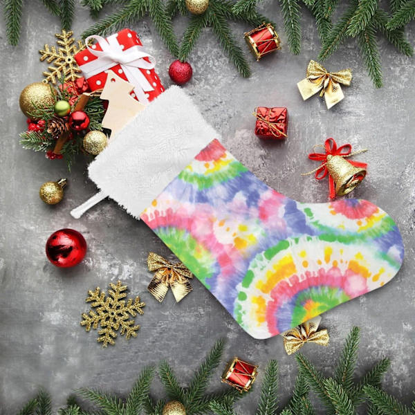 Jule-Strømpe, Personlige Jule-Strømper 2-pak Hippie Tie Dye Hvirvel Hvid Enhjørning 45,7 cm Jule-Strømper Hængende Ornament Pejs Til